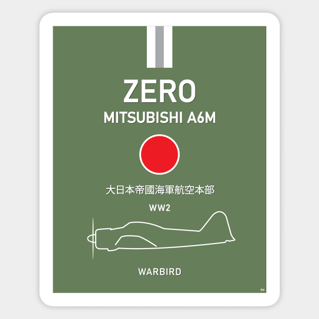 Mitsubishi A6M Zero WW2 Warbird Japan Sticker by PB Mary